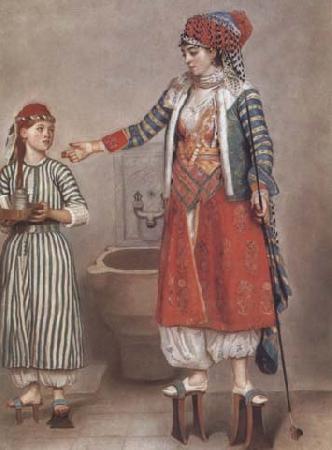 Jean-Etienne Liotard Dame franque vetue a la turque et sa servante (mk32) Sweden oil painting art